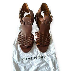 Givenchy Brown Leather Gladiator Huarache Sandal, Mid Heel, Size 38.5EU